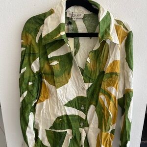 Rachel Zoe Linen-Blend Long-Sleeve Top